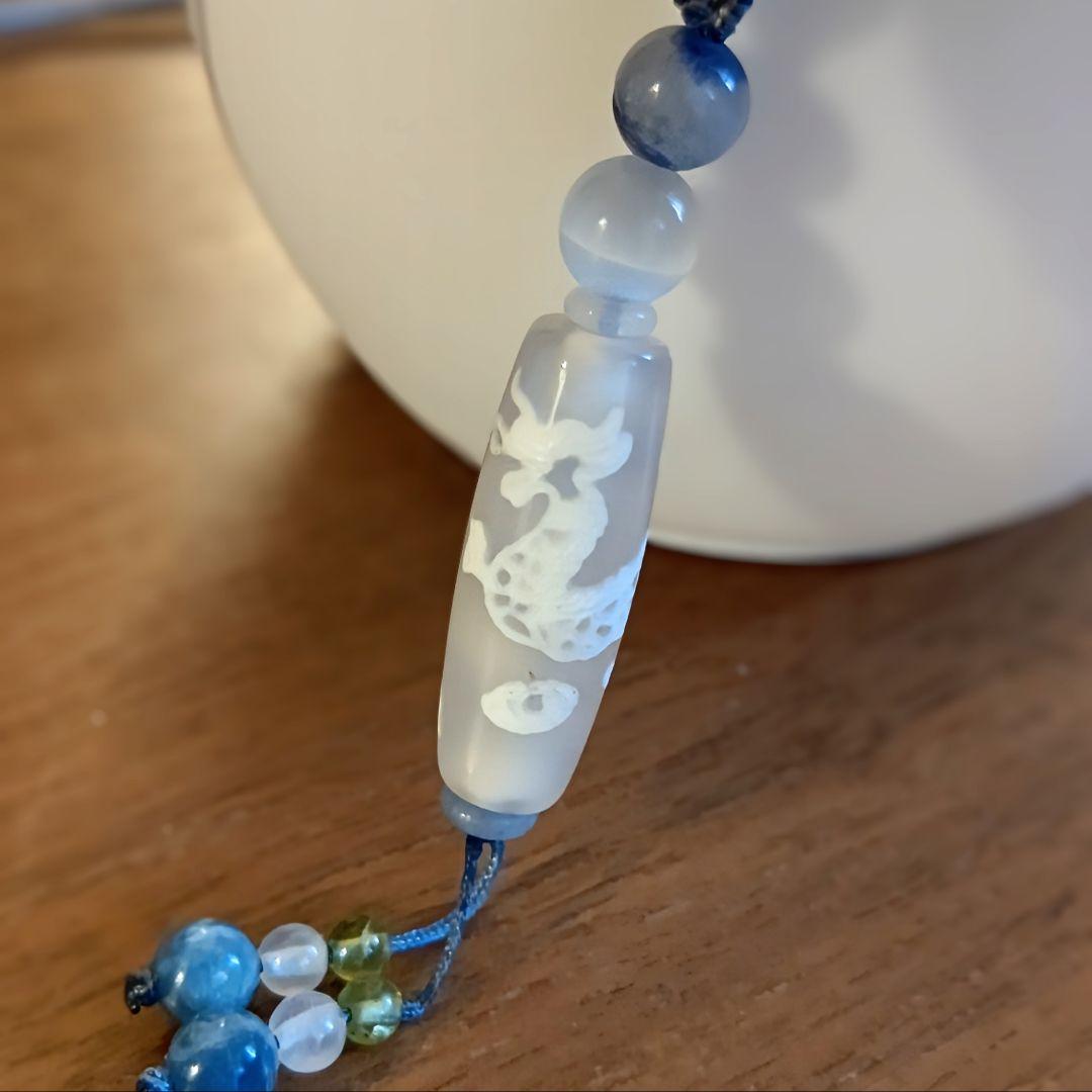 【白玉髄 龍神天珠】天珠 天然石 御守り ネックレスチベット デュモルチェ 成功