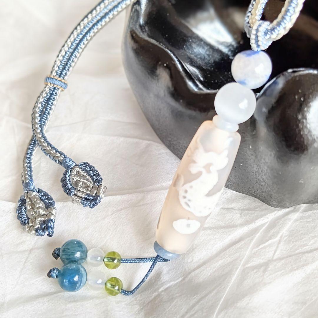 【白玉髄 龍神天珠】天珠 天然石 御守り ネックレスチベット デュモルチェ 成功