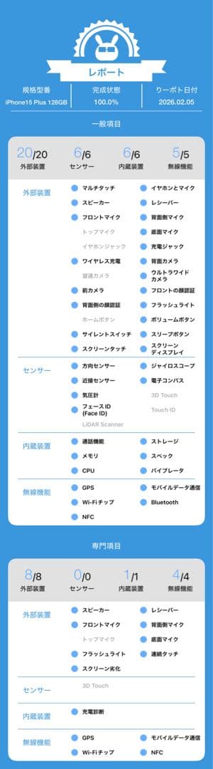 あ*こ様 動作確認済み iPhone 15 Plus 128GB バッテリー10