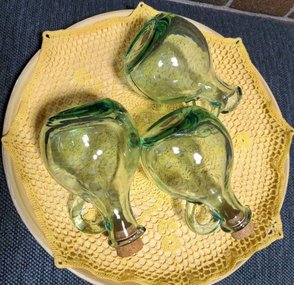 RECYCLED GLASS MADE IN SPAIN グリーン系ボトル3個