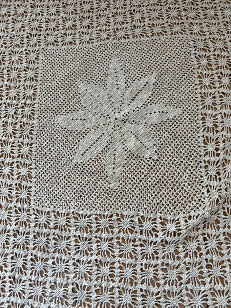 vintage レース編みエプロン アイボリー ハンドメイド
