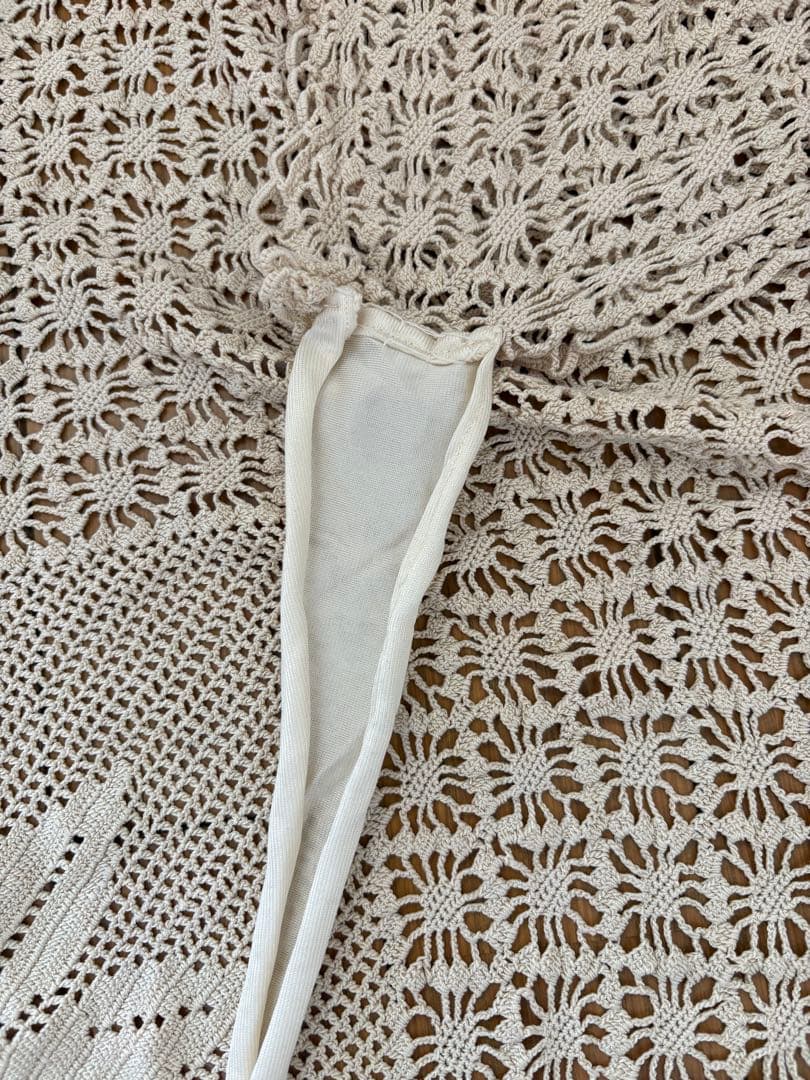 vintage レース編みエプロン アイボリー ハンドメイド