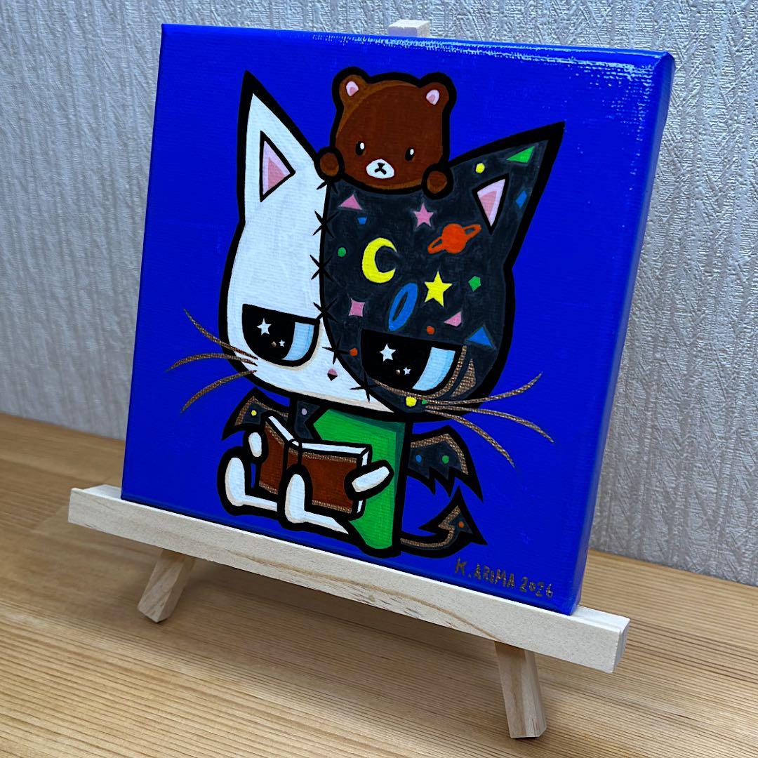 「心に還る時間」｜イーゼル付き絵画 原画 動物画 猫の絵 イラスト ドローイング