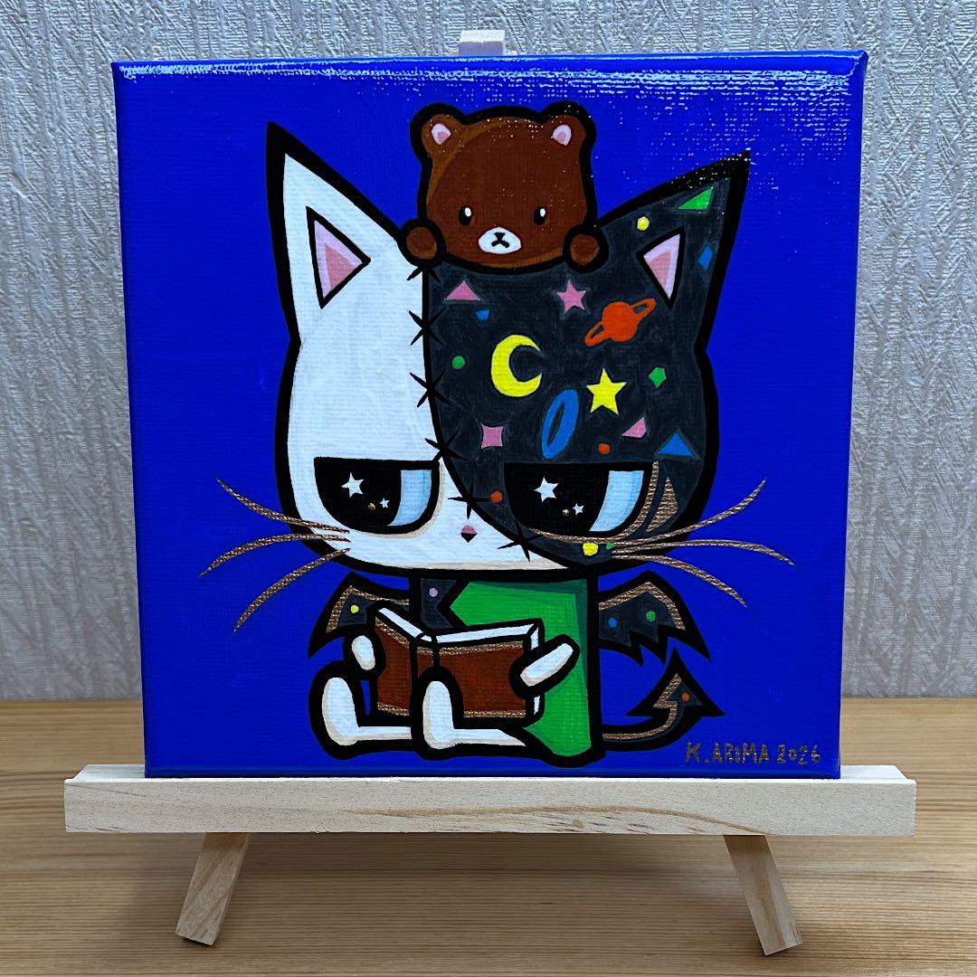 「心に還る時間」｜イーゼル付き絵画 原画 動物画 猫の絵 イラスト ドローイング