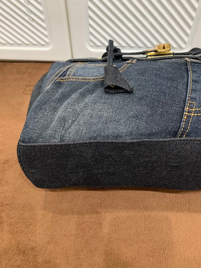 デニム ハンドバッグ ベルト リメイク ジーンズ 鍵付 南京錠