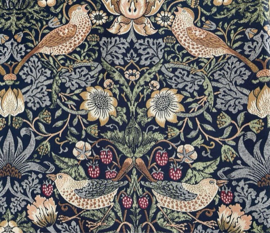 【新品】ウィリアム・モリス いちご泥棒 カーテン＆レース計4枚セット 加栄レース