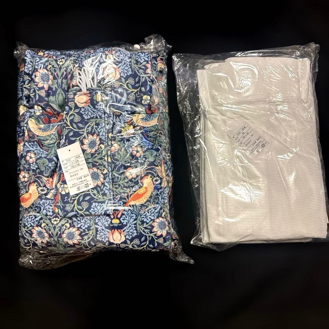 【新品】ウィリアム・モリス いちご泥棒 カーテン＆レース計4枚セット 加栄レース