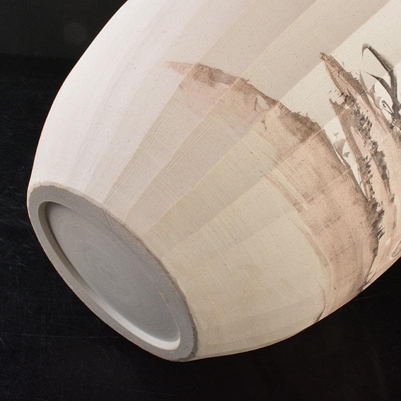 渋草焼　渋草柳造窯　漢詩虎文　猛虎　壷　花入　共箱　N　5788C