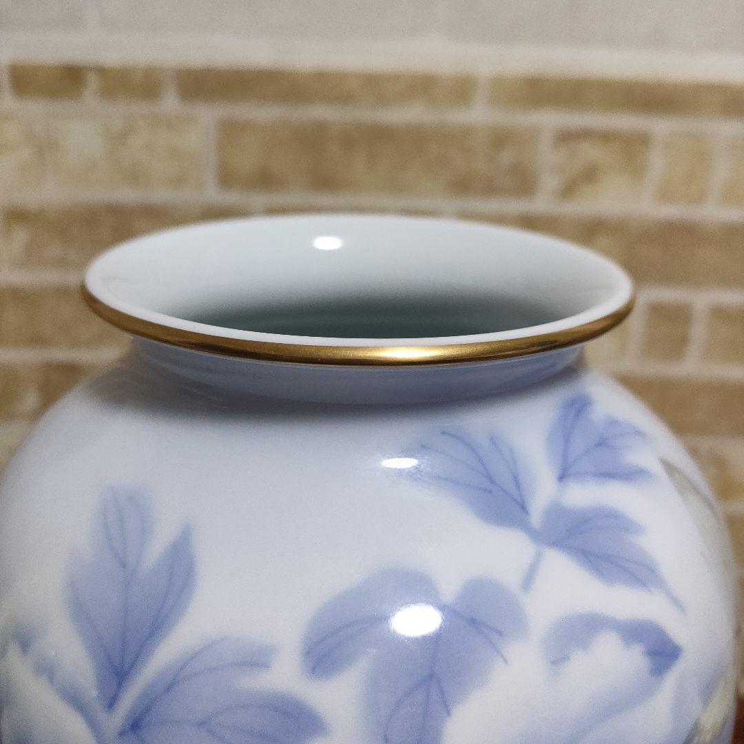 【希少】有田焼 宮内庁御用達 深川製磁 牡丹に蝶 花瓶 花生 染付官窯