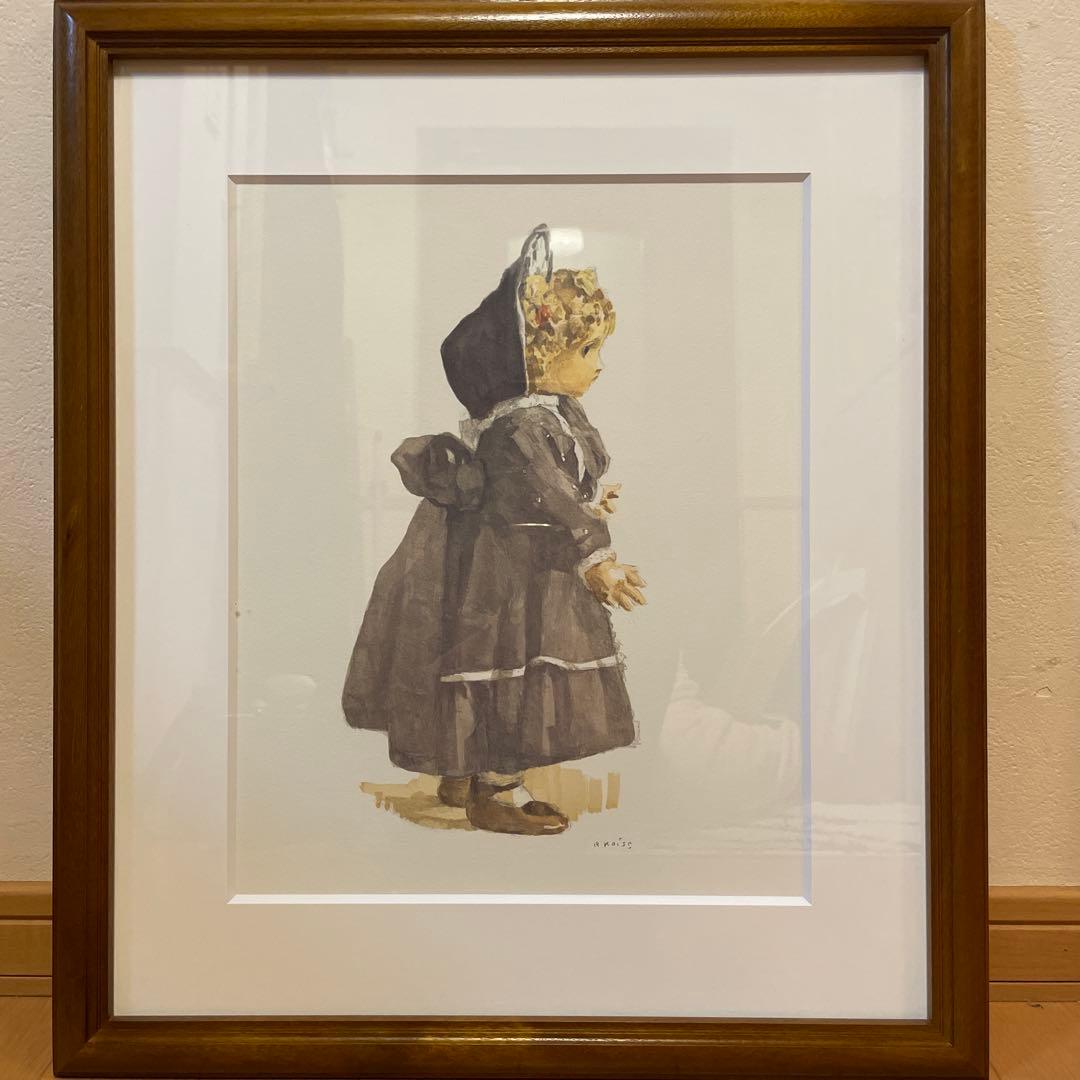 小磯良平 紫のガウンの人形 石版画