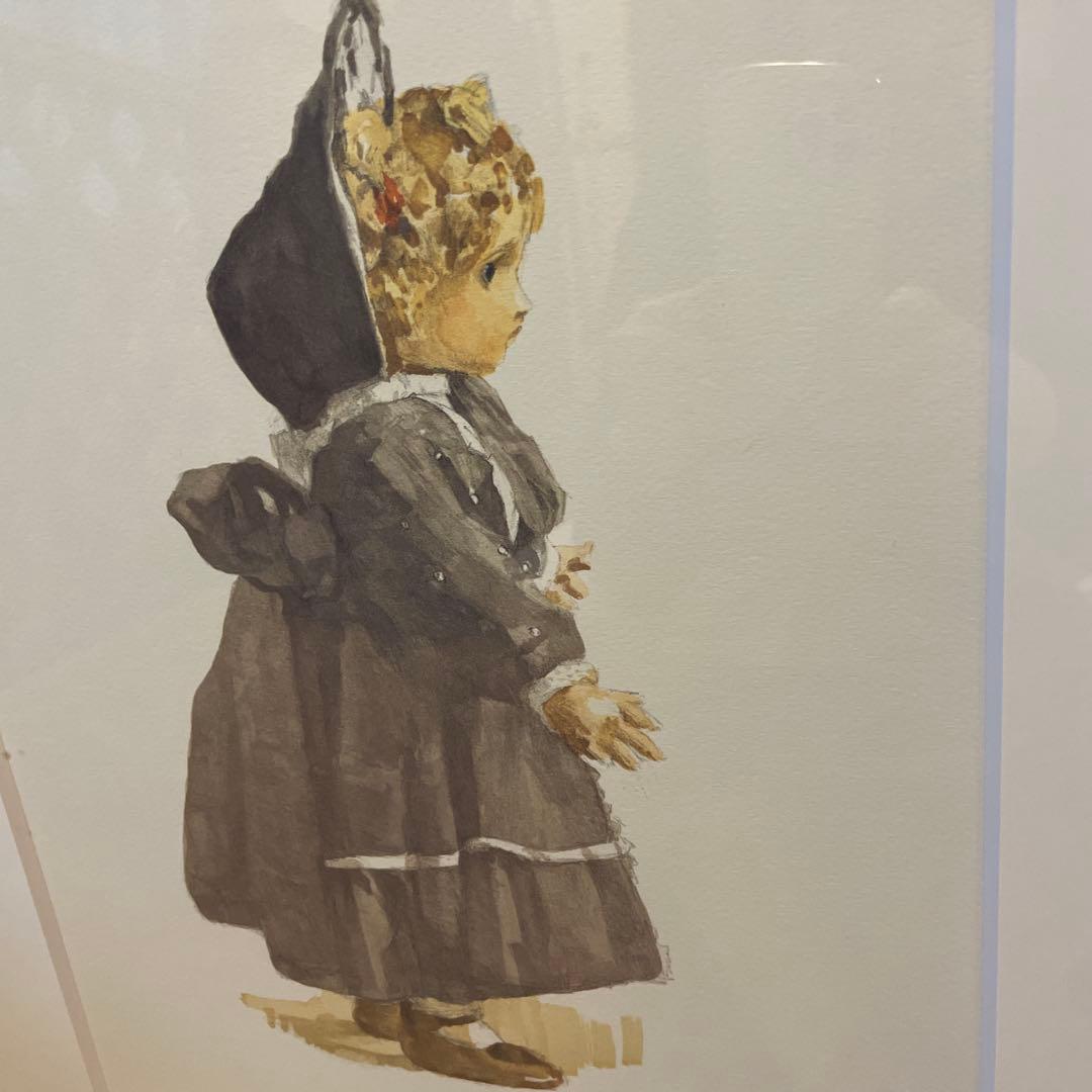 小磯良平 紫のガウンの人形 石版画