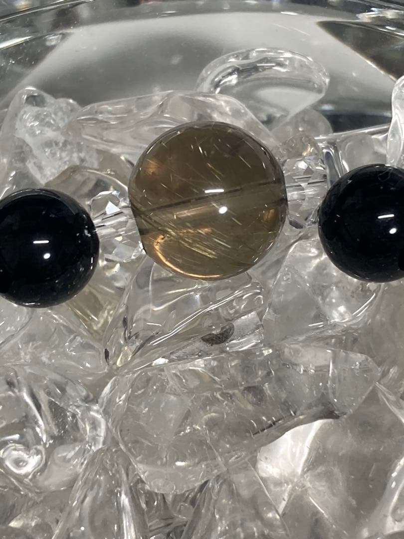 天然石　天珠　山形天珠　ルチルクォーツ　オニキス　ブレスレット