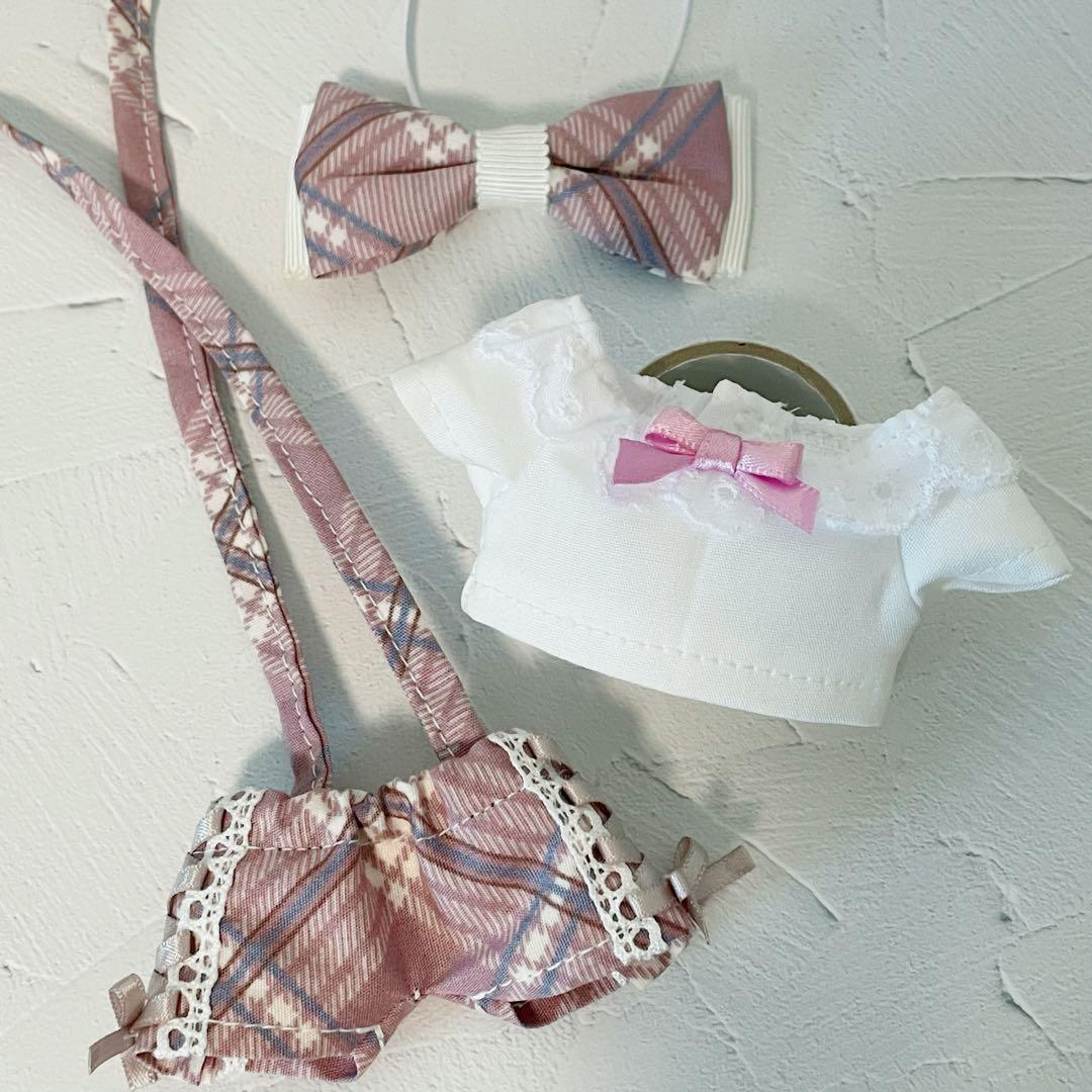 10cm 12cm ぬいぐるみ服 ぬい服(ミルクチェック/いちご)