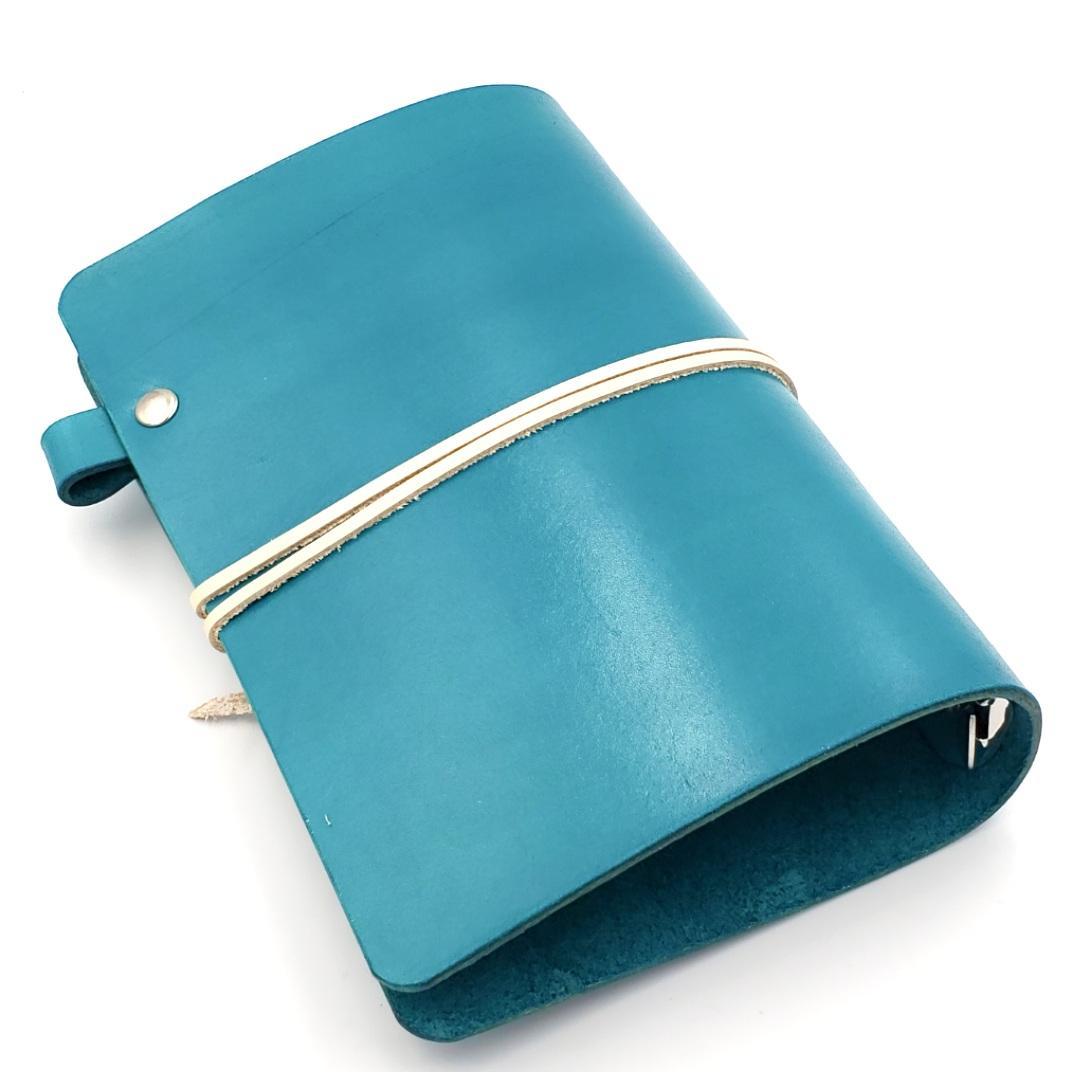 頑張らない システム手帳 バイブルサイズ ヌメ革 手染め ターコイズブルー
