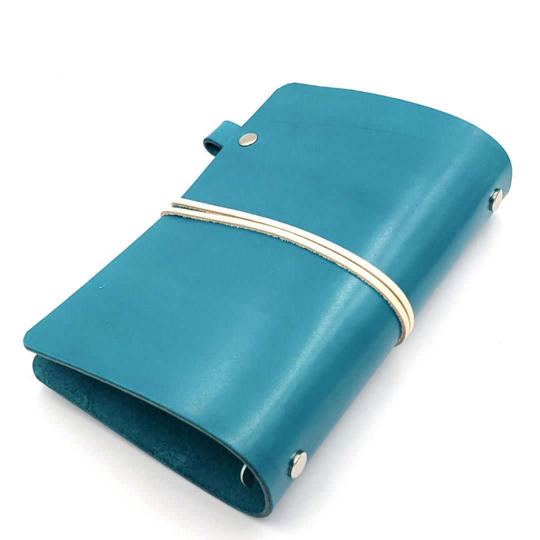頑張らない システム手帳 バイブルサイズ ヌメ革 手染め ターコイズブルー