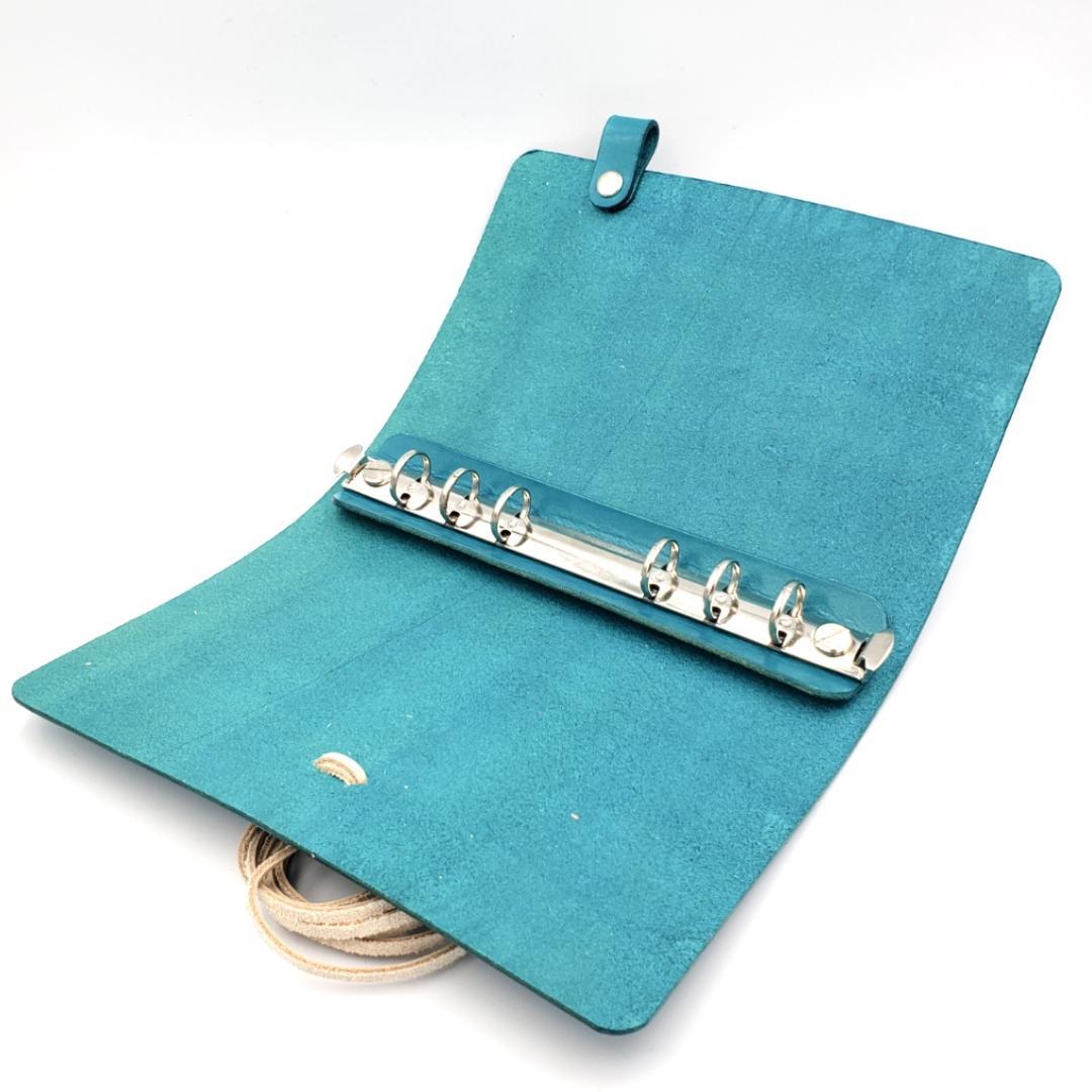 頑張らない システム手帳 バイブルサイズ ヌメ革 手染め ターコイズブルー