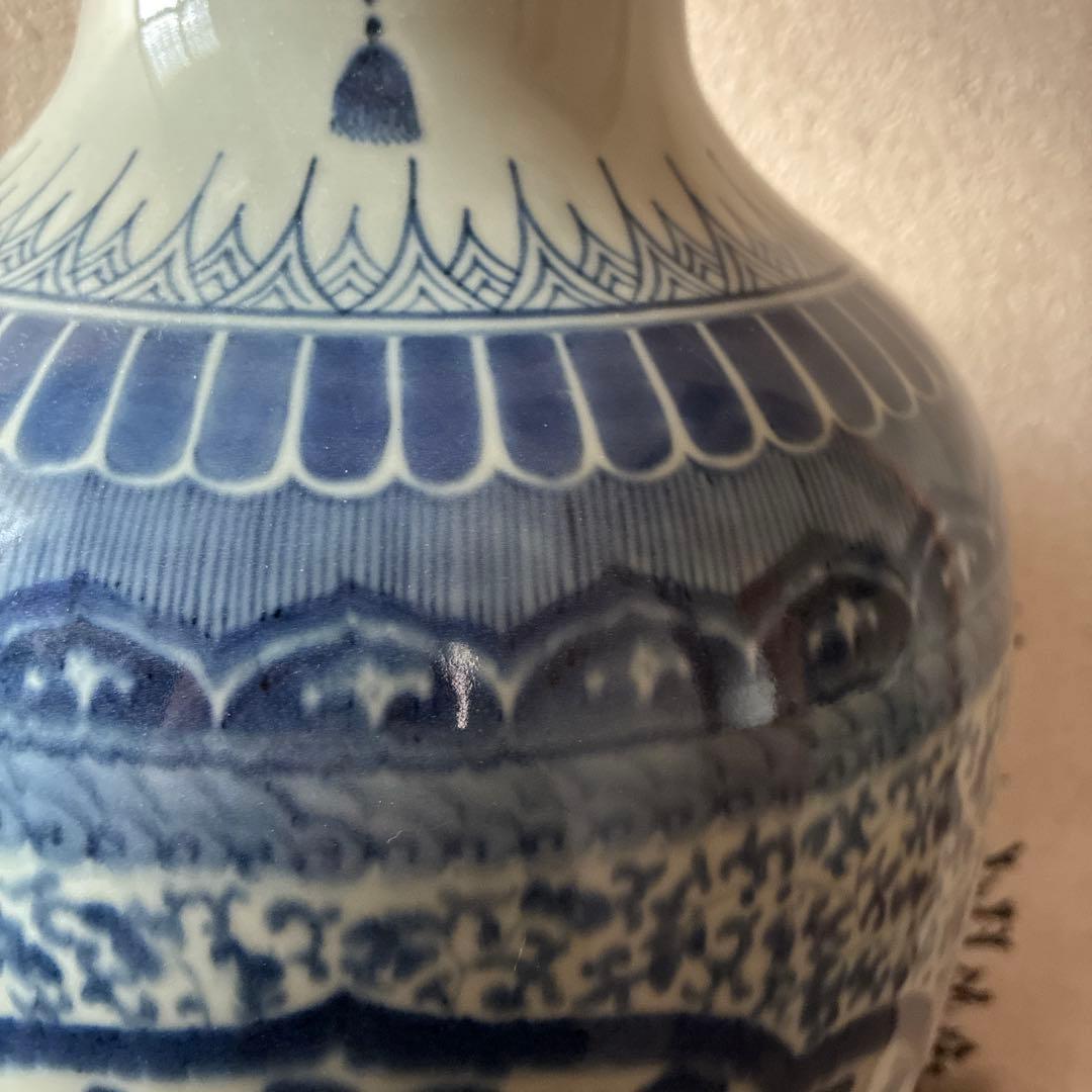 骨董　有田焼　伊万里　希少　蛸唐草　花唐草　楼閣　３匹の猫の戯れ　花器　花入　壺