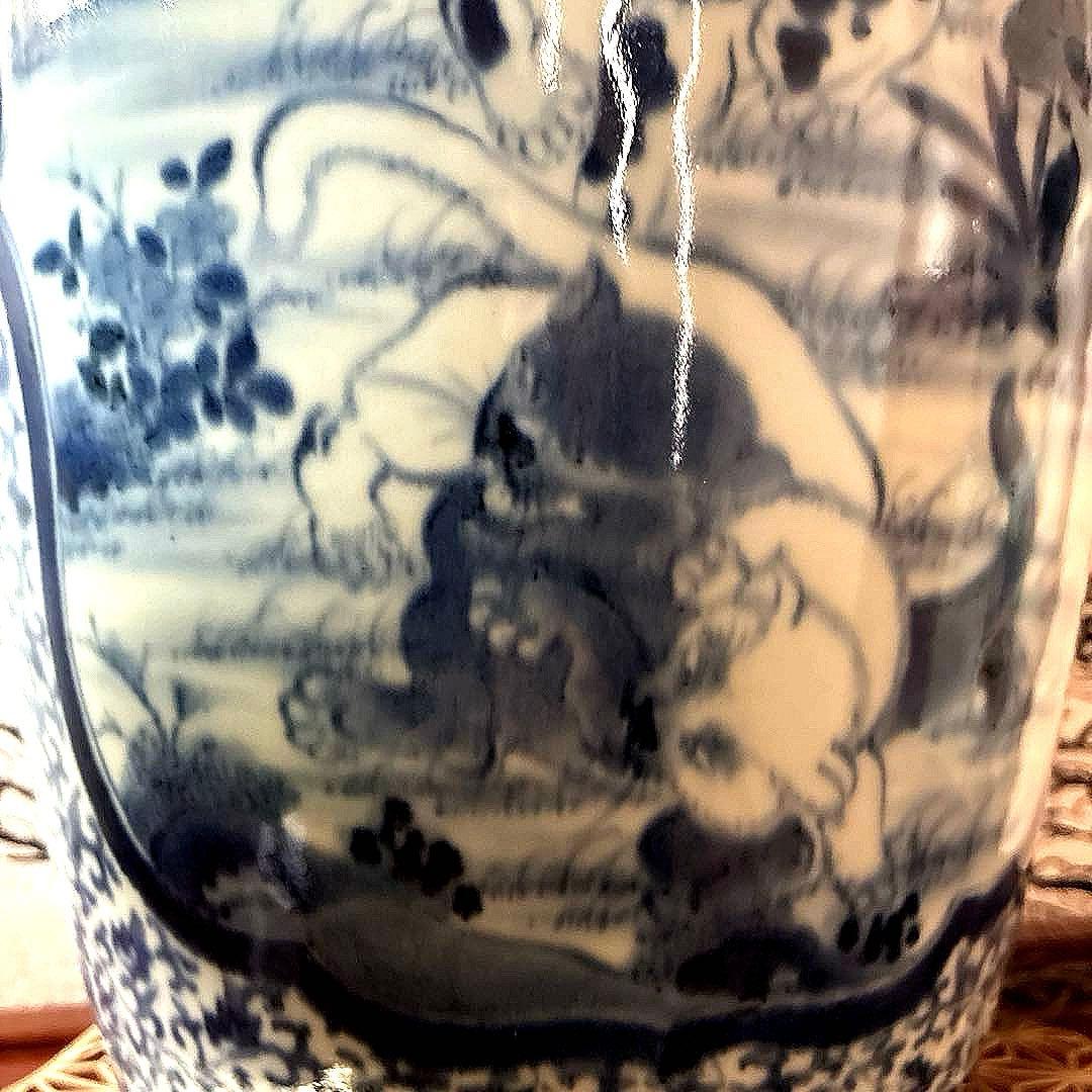 骨董　有田焼　伊万里　希少　蛸唐草　花唐草　楼閣　３匹の猫の戯れ　花器　花入　壺