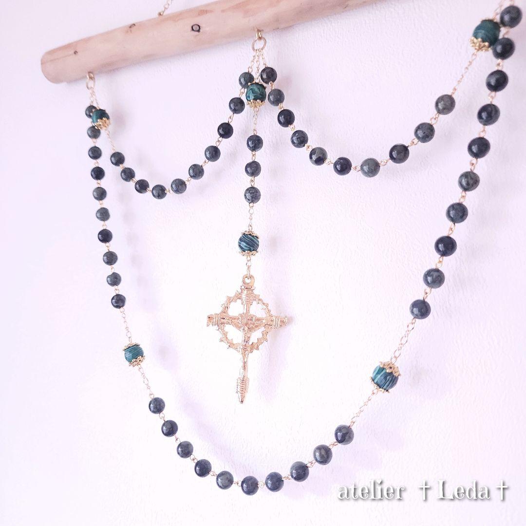 ☆壁掛けロザリオ☆ ～カンババジャスパー‪ ‪✕‬ マラカイト～