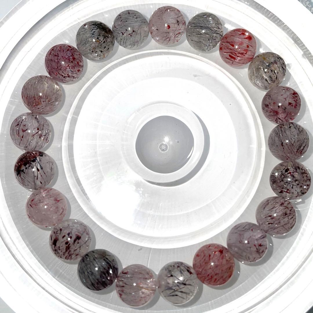 【現品限り】花火黒赤スーパーセブンルチルクォーツ 天然石ブレスレット 9.5mm