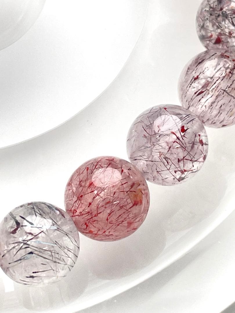 【現品限り】花火黒赤スーパーセブンルチルクォーツ 天然石ブレスレット 9.5mm