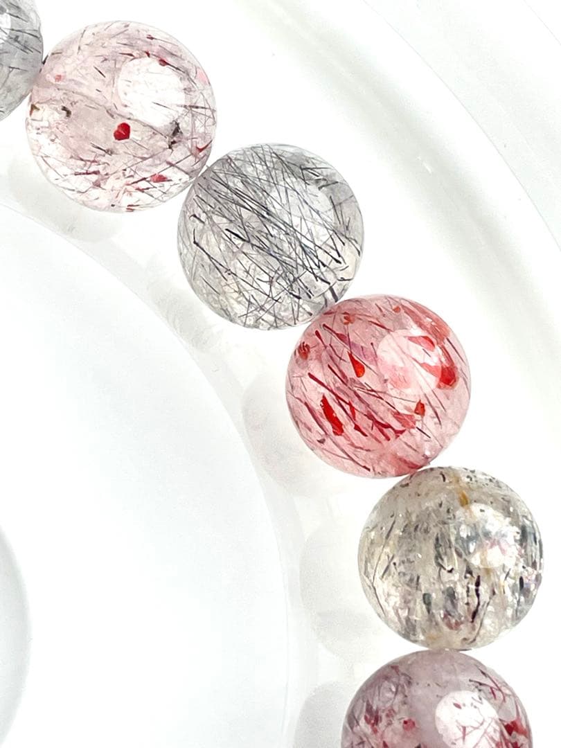 【現品限り】花火黒赤スーパーセブンルチルクォーツ 天然石ブレスレット 9.5mm