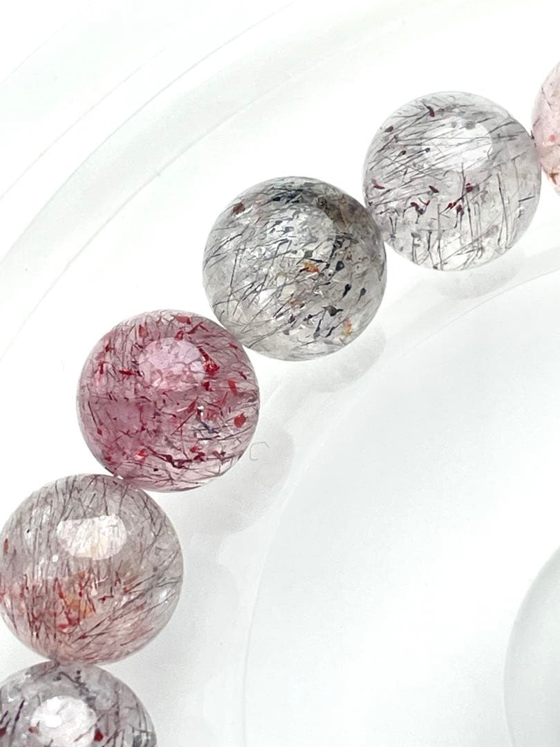 【現品限り】花火黒赤スーパーセブンルチルクォーツ 天然石ブレスレット 9.5mm