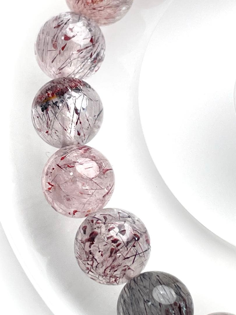 【現品限り】花火黒赤スーパーセブンルチルクォーツ 天然石ブレスレット 9.5mm