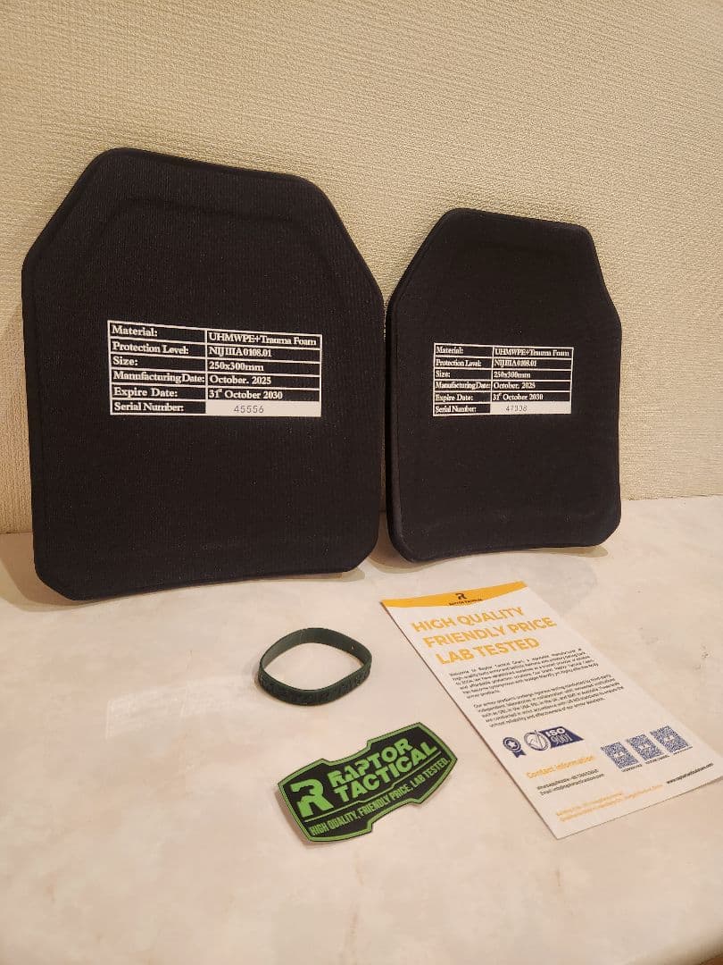NIJ-ⅢA レベル3a 防弾プレート 前後形状違い2枚セットプレートキャリア