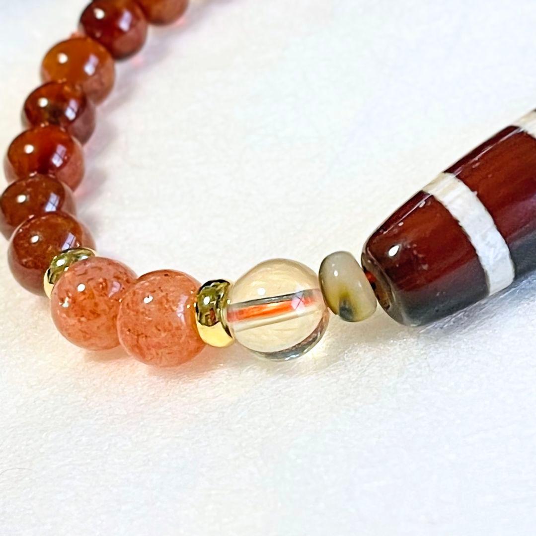 【三線天珠】マンダリンガーネット ゼウス サンストーン お守り ブレス 逆転勝利