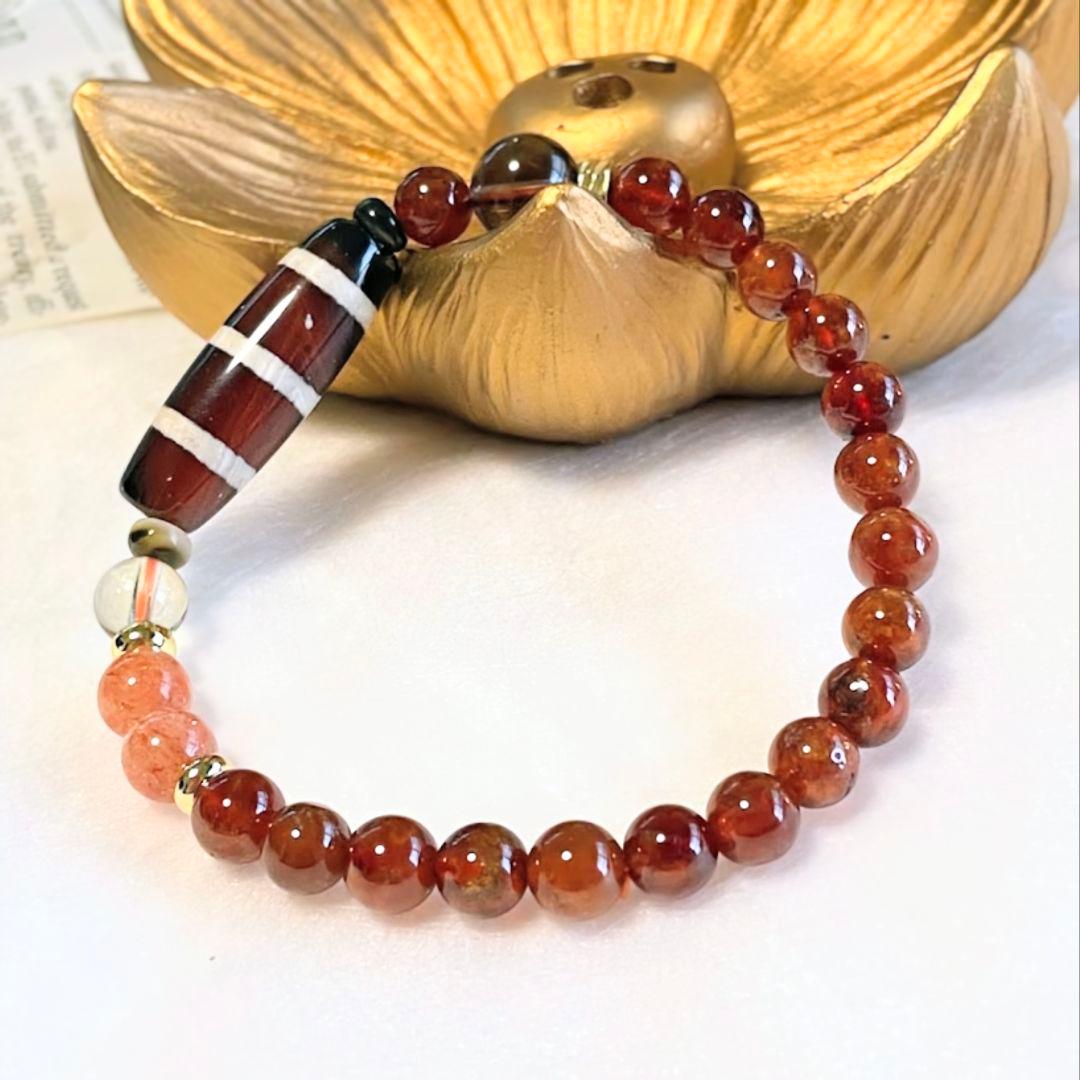 【三線天珠】マンダリンガーネット ゼウス サンストーン お守り ブレス 逆転勝利