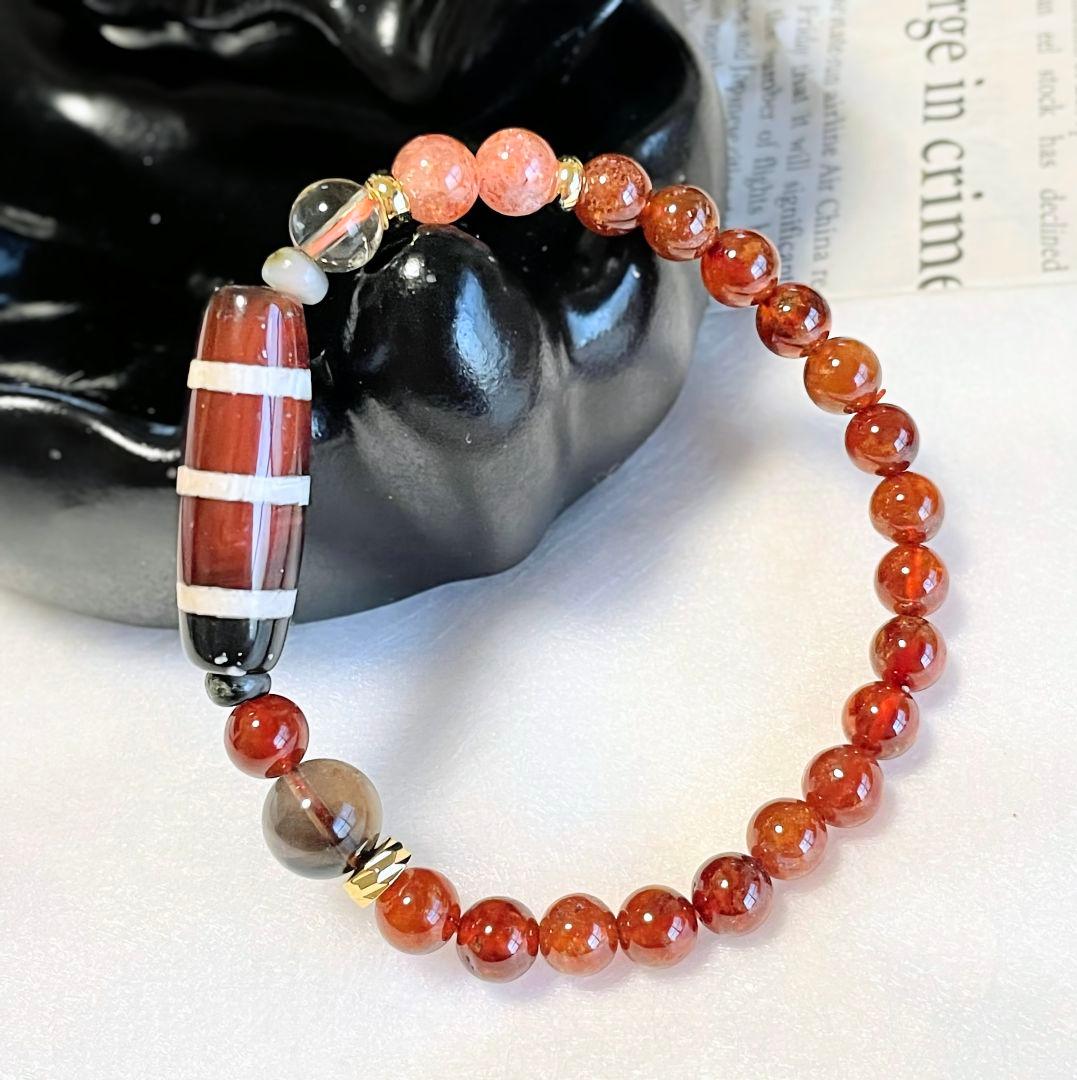 【三線天珠】マンダリンガーネット ゼウス サンストーン お守り ブレス 逆転勝利