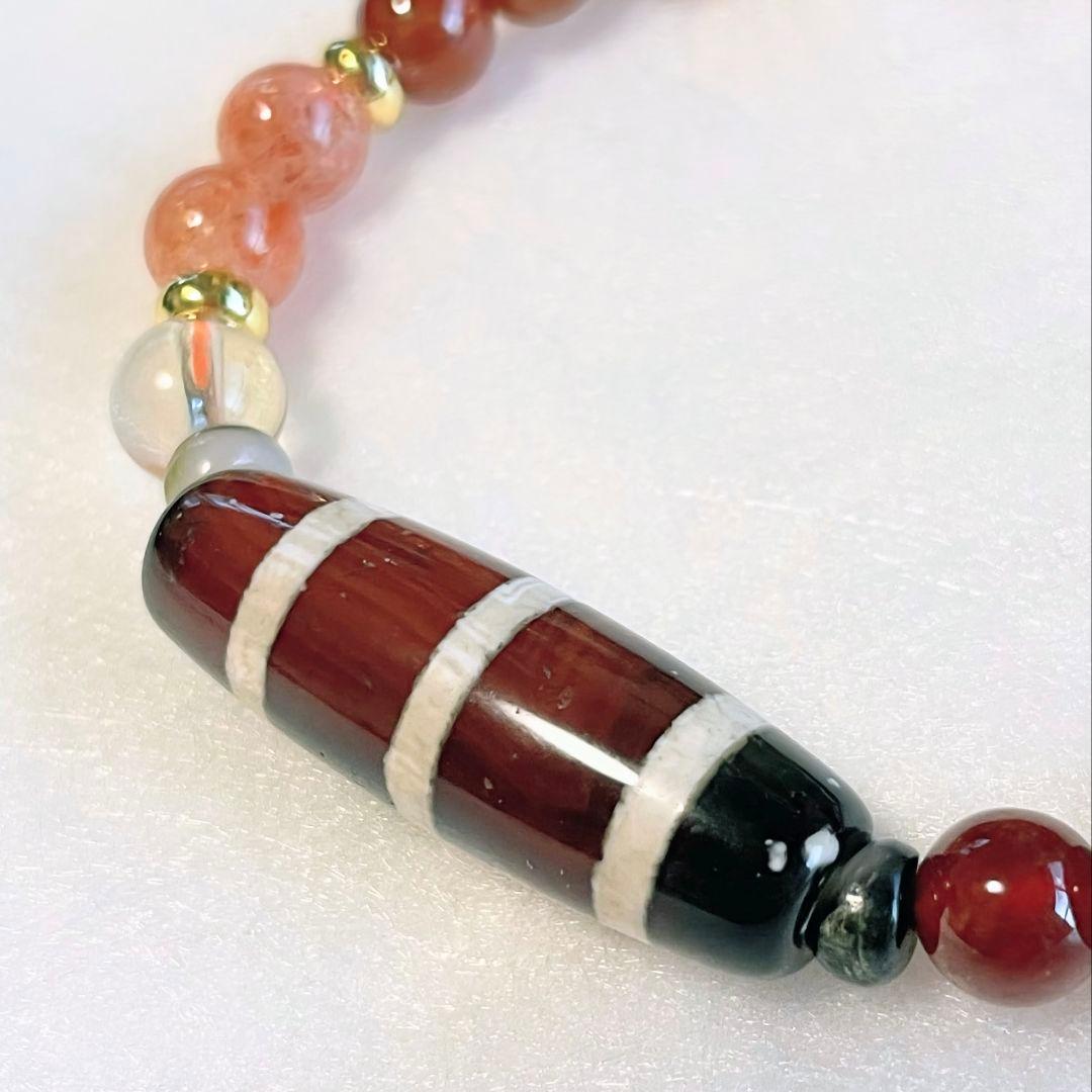 【三線天珠】マンダリンガーネット ゼウス サンストーン お守り ブレス 逆転勝利