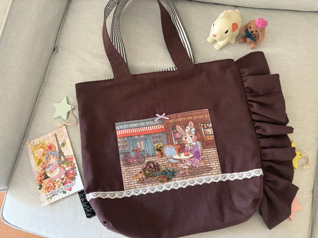 ジョリーフルール✨コラージュコラージュ　パリの柄　ウサギ✨トートバッグ