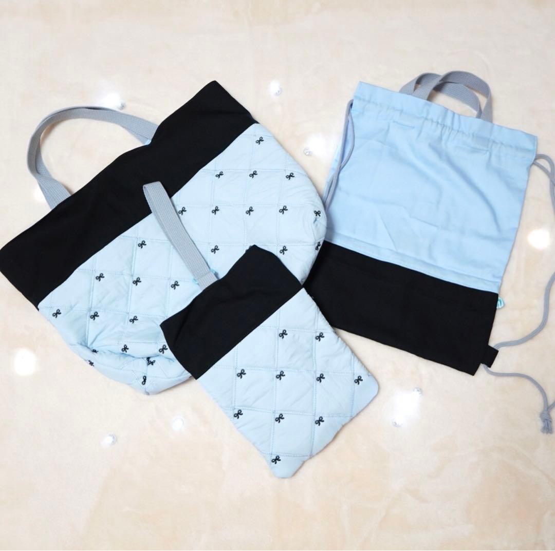 【入園入学3点セット】リボン刺繍 キルティング ブルー｜名入れ可