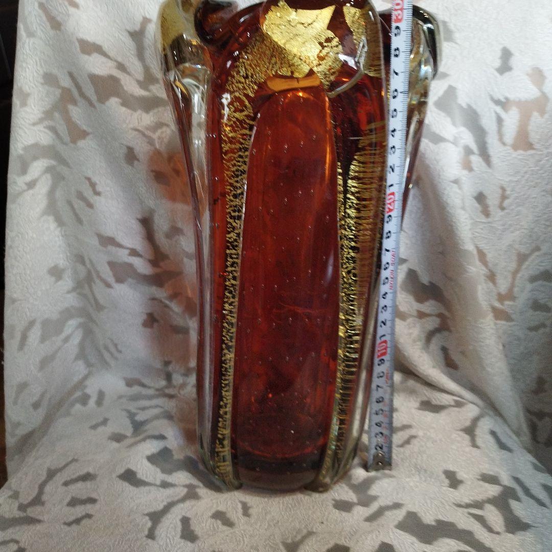 岩田ガラス　花瓶　花器　アンバー　金彩　昭和レトロ アンティーク