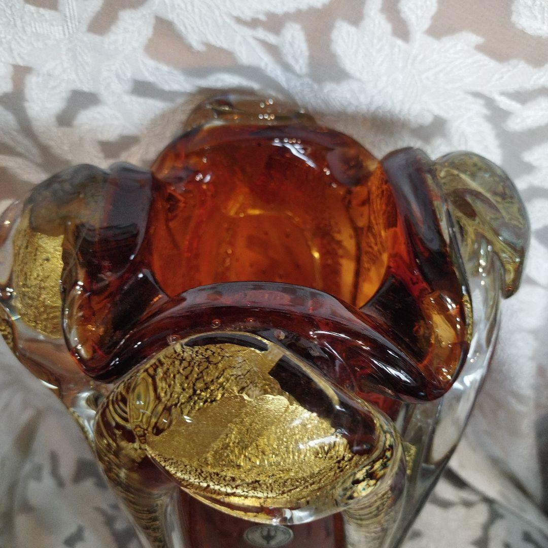 岩田ガラス　花瓶　花器　アンバー　金彩　昭和レトロ アンティーク