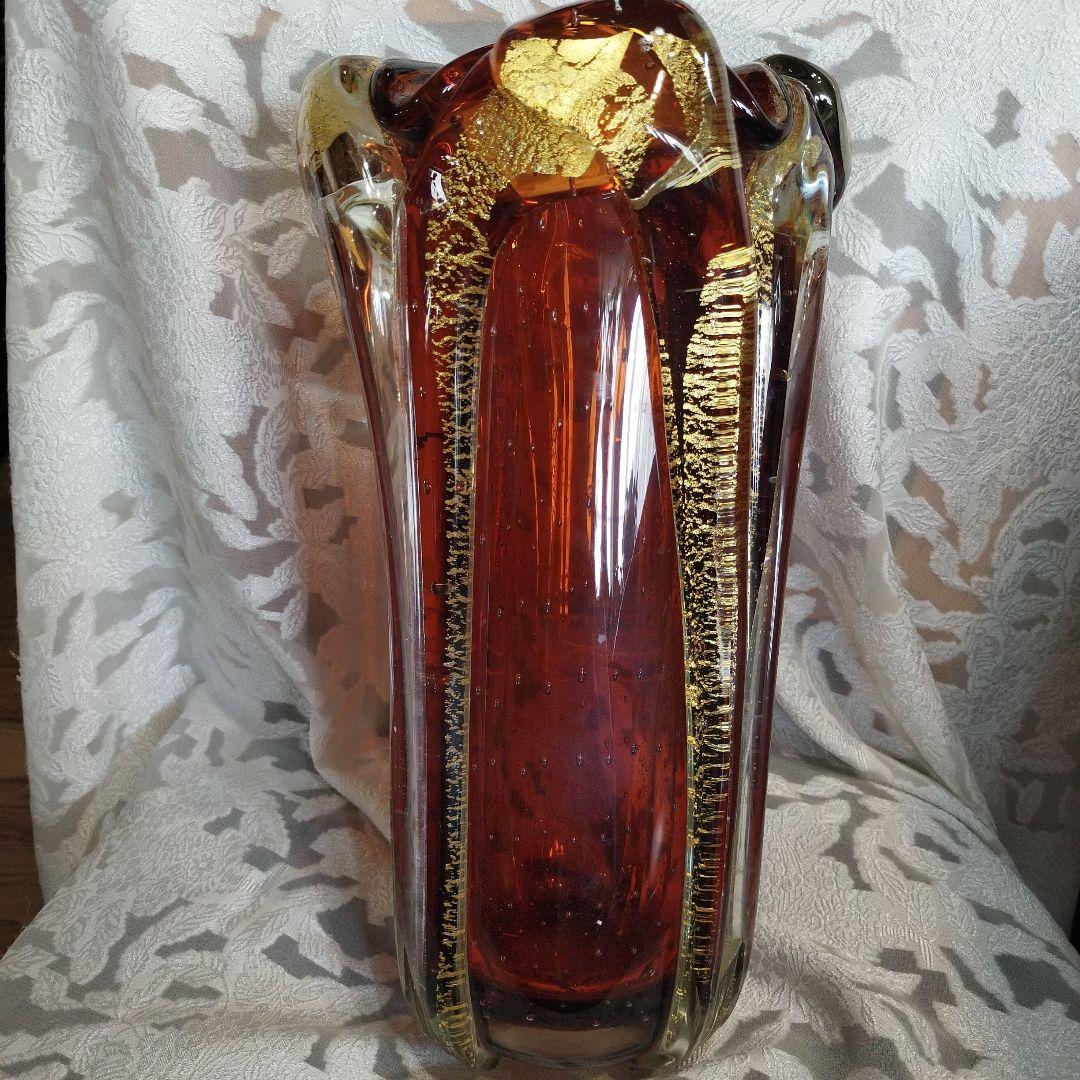 岩田ガラス　花瓶　花器　アンバー　金彩　昭和レトロ アンティーク