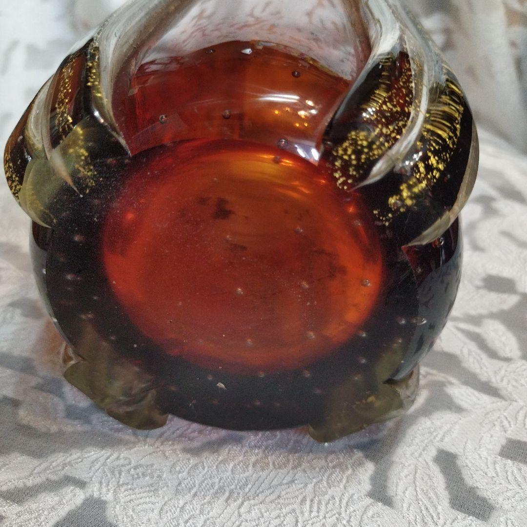 岩田ガラス　花瓶　花器　アンバー　金彩　昭和レトロ アンティーク