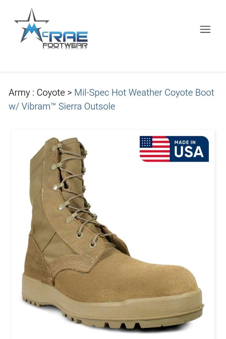 定価190ドル 米陸軍実物 MCRAE ホットウェザーコンバットブーツ8.5W