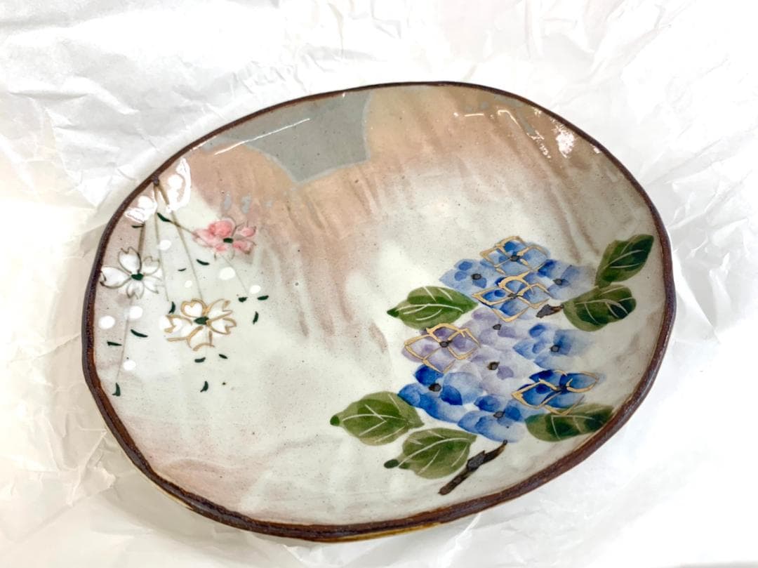 Df616 清水焼 四季草花 お皿 5枚 小判皿揃 小皿 花柄 和柄 食器