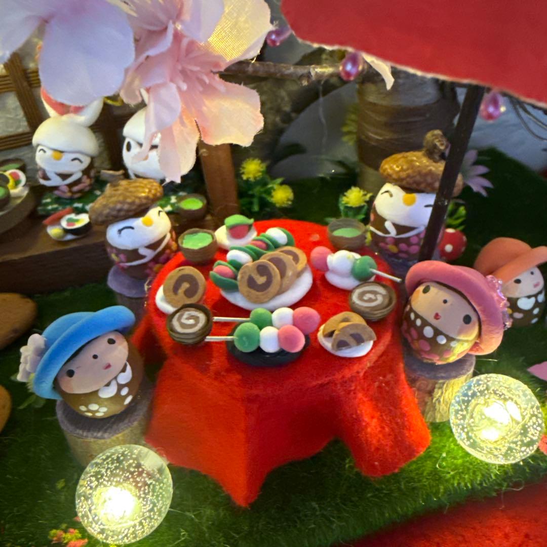 どんぐりアート♡春らんまん皆んなで仲良くお花見BIGオブジェ　一点物♡