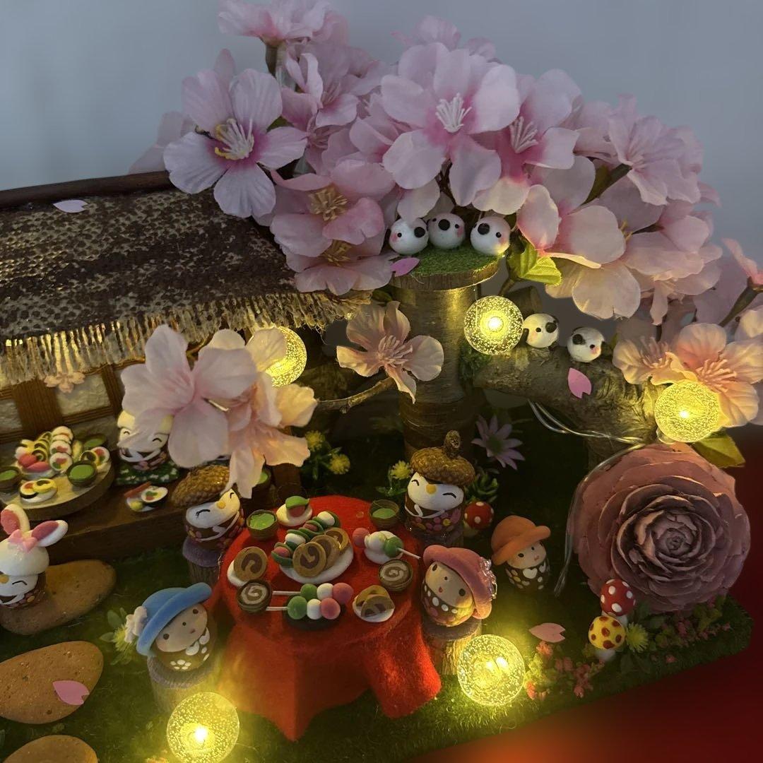 どんぐりアート♡春らんまん皆んなで仲良くお花見BIGオブジェ　一点物♡