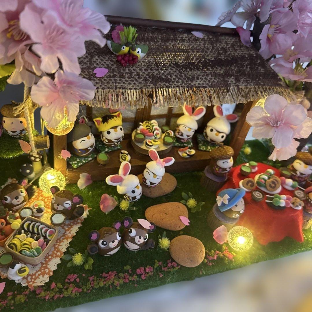 どんぐりアート♡春らんまん皆んなで仲良くお花見BIGオブジェ　一点物♡