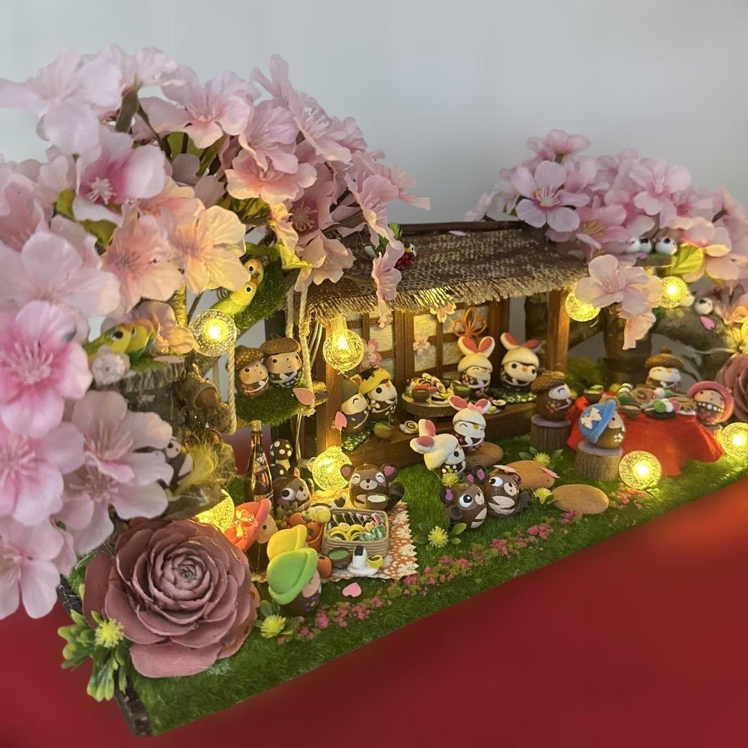 どんぐりアート♡春らんまん皆んなで仲良くお花見BIGオブジェ　一点物♡