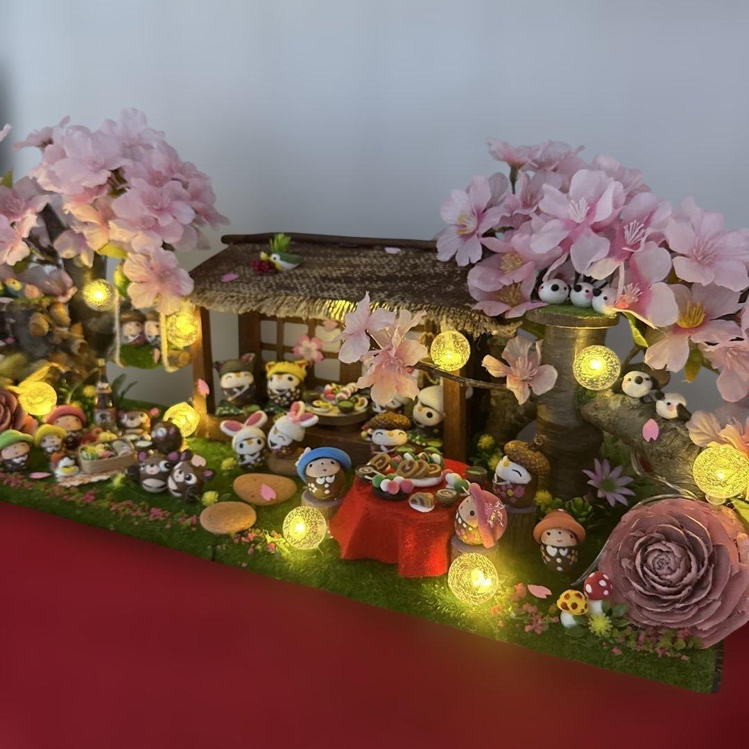 どんぐりアート♡春らんまん皆んなで仲良くお花見BIGオブジェ　一点物♡