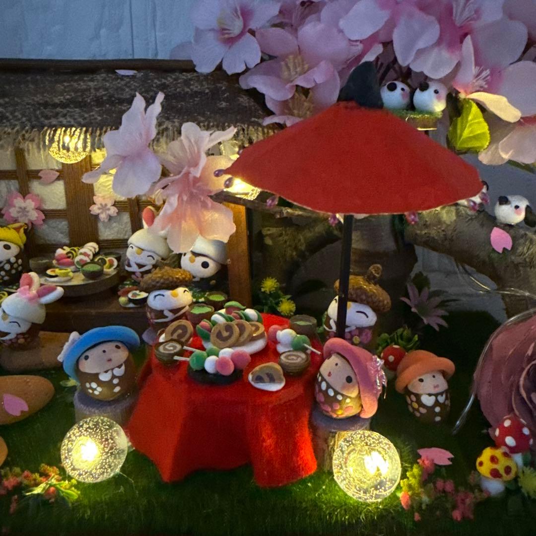 どんぐりアート♡春らんまん皆んなで仲良くお花見BIGオブジェ　一点物♡