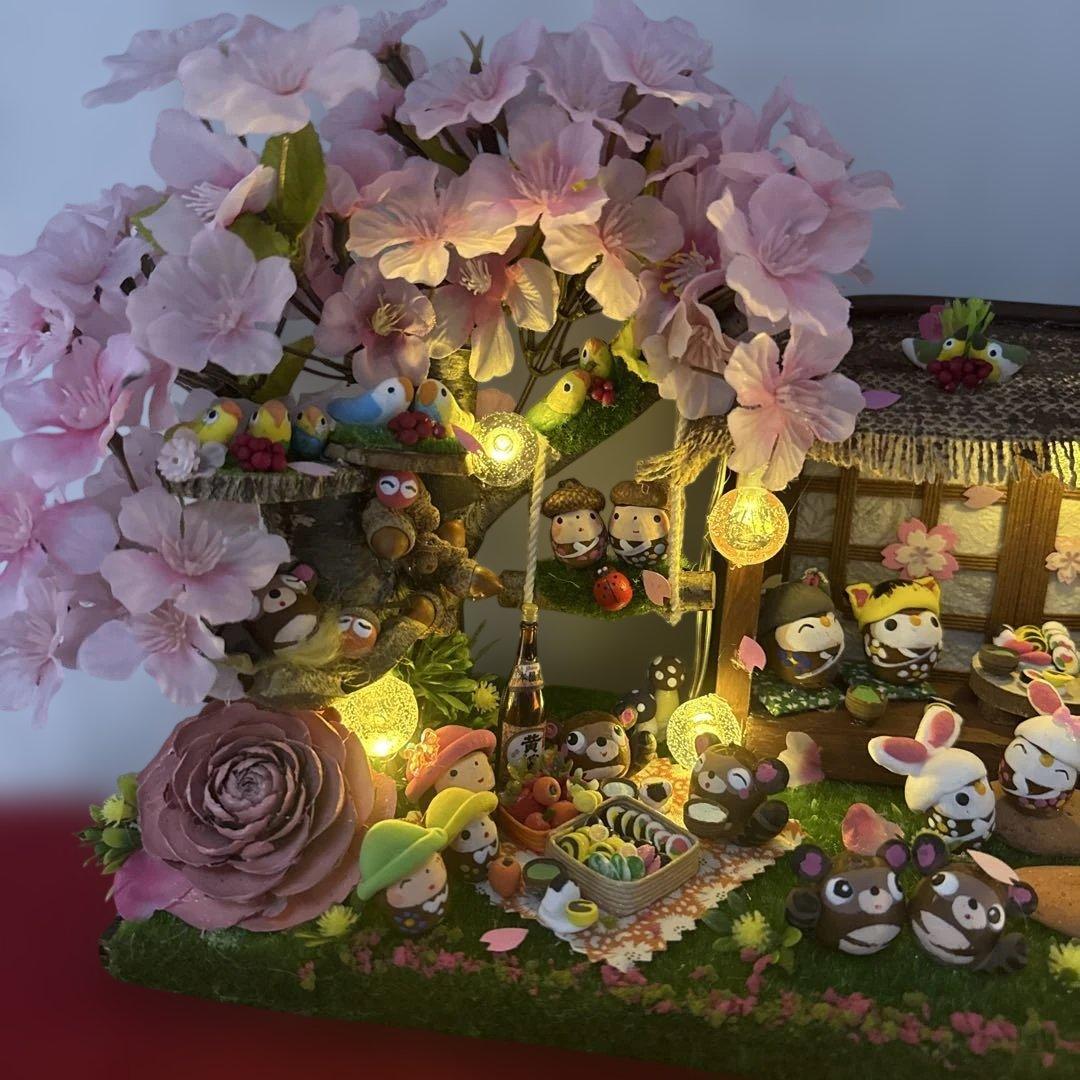 どんぐりアート♡春らんまん皆んなで仲良くお花見BIGオブジェ　一点物♡