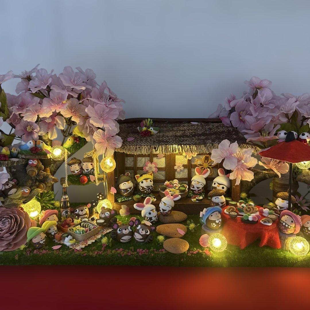 どんぐりアート♡春らんまん皆んなで仲良くお花見BIGオブジェ　一点物♡