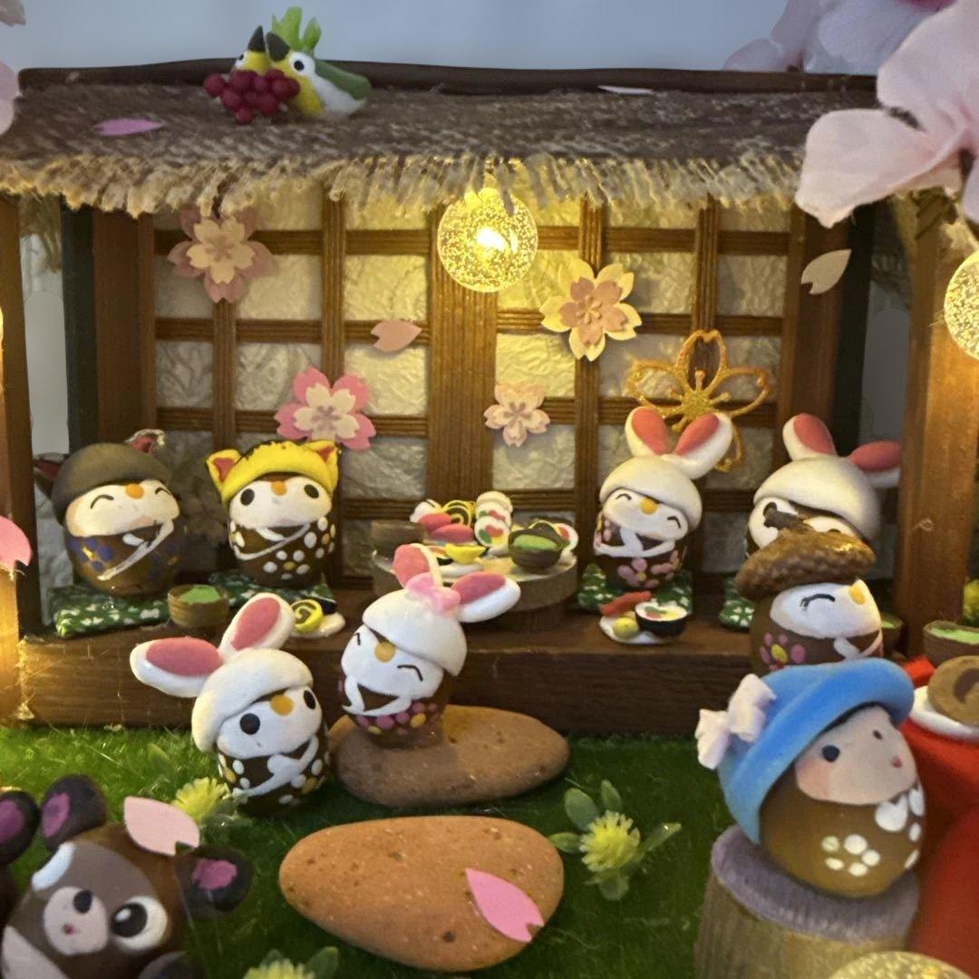 どんぐりアート♡春らんまん皆んなで仲良くお花見BIGオブジェ　一点物♡